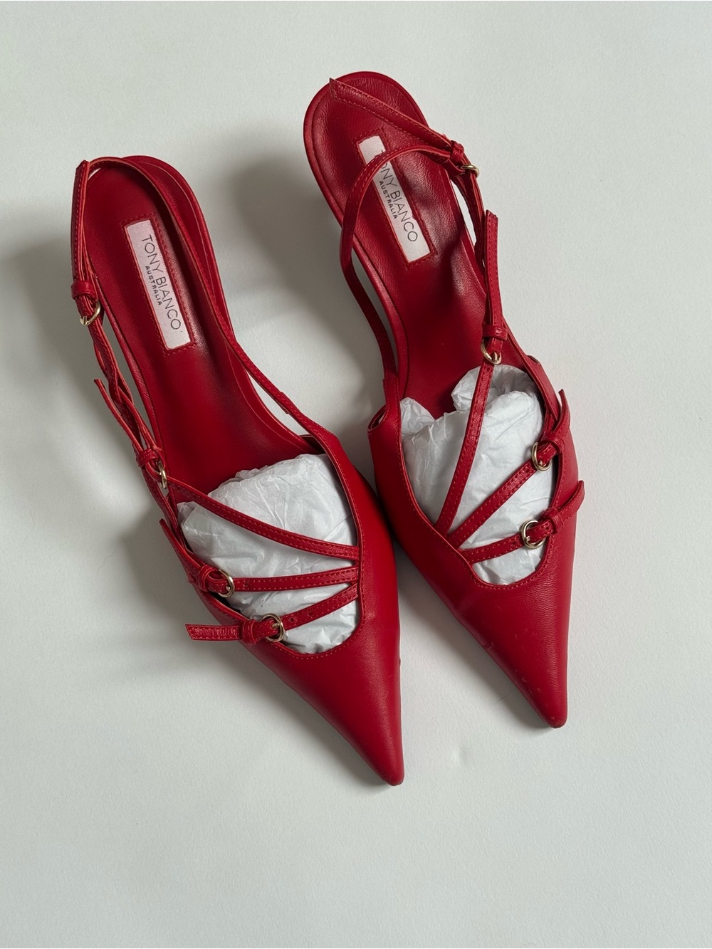 Revolve Tony Bianco Red Pointed Triple-Strap Koko Slingback Flats